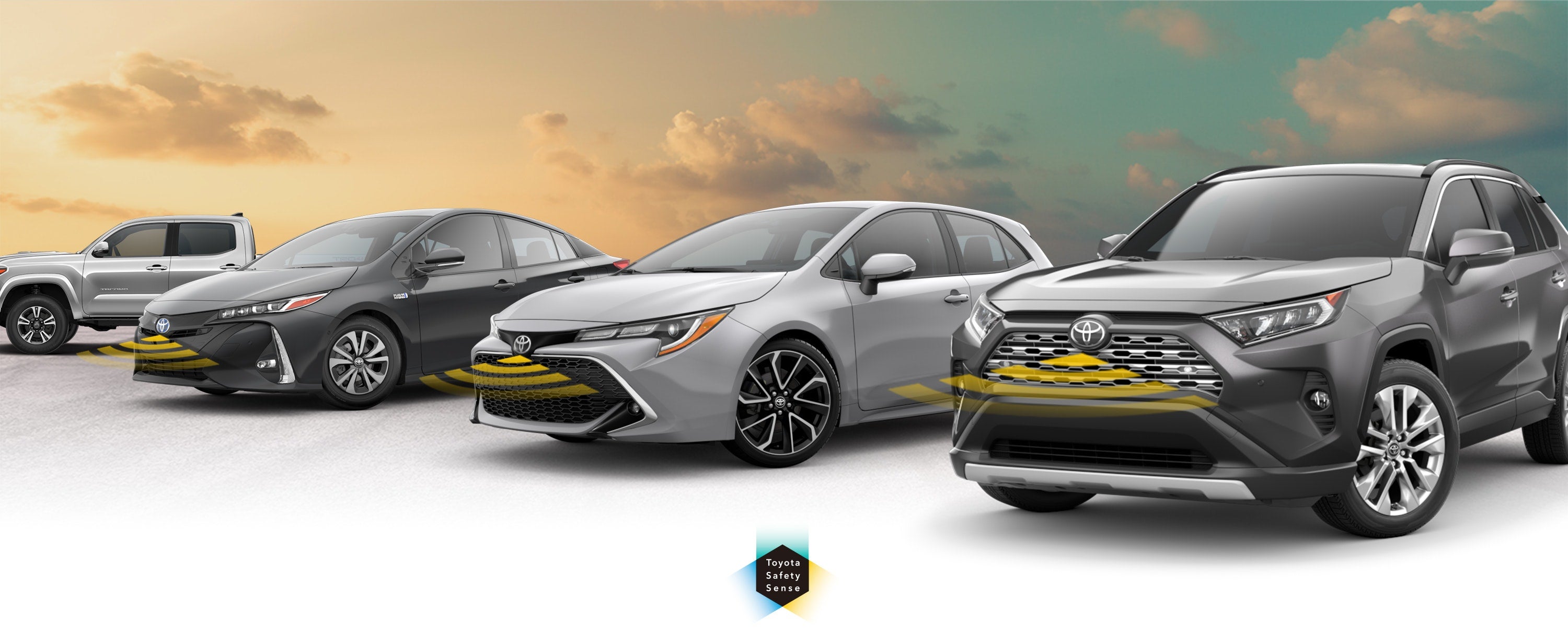 Toyota Safety Sense: Designed for Safety. Options shown on Toyota models including RAV4, Tacoma, and Camry, available now at Koons Annapolis Toyota in Annapolis MD.